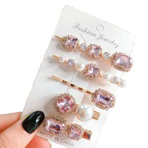 Rose Crystals & Pearls Hair Pins&Clips - Set of 5